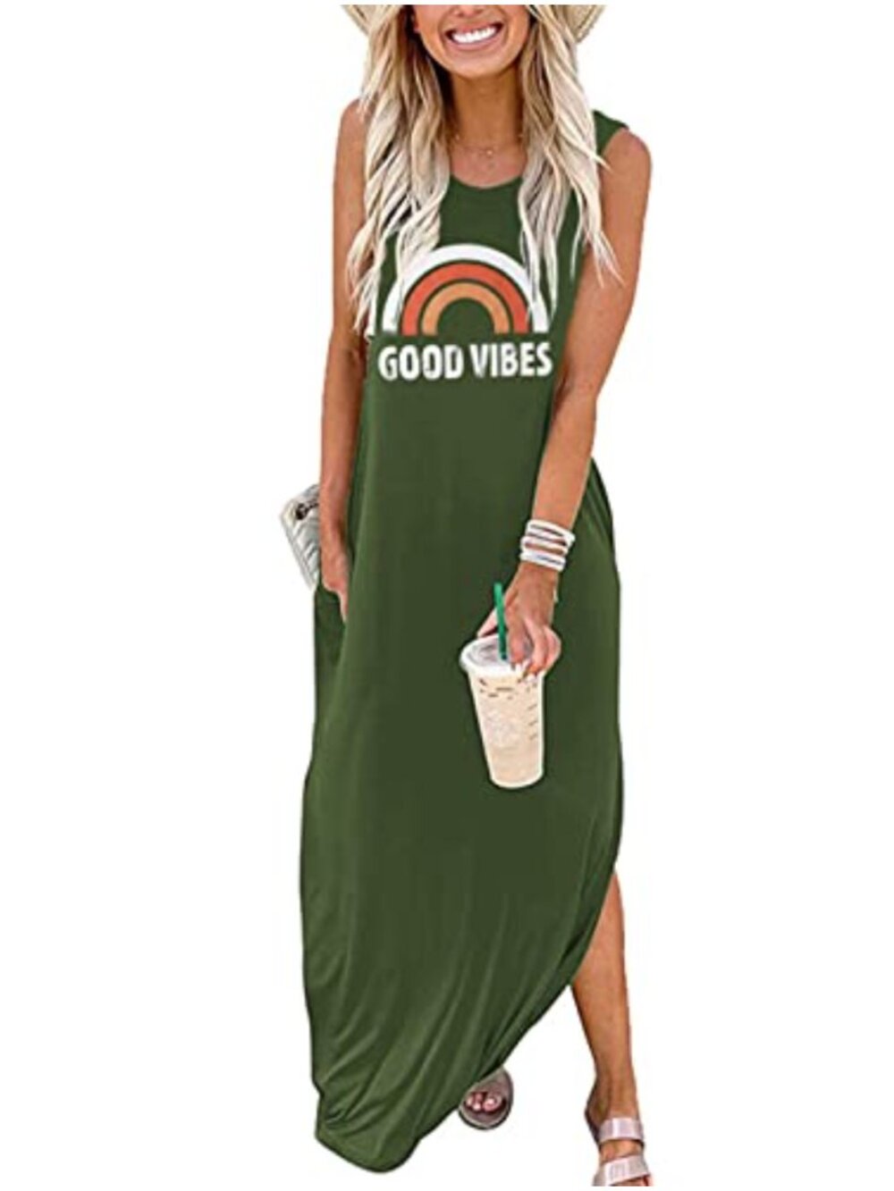 Sleeveless Cotton Blend Maxi Dress with Pockets for Summer Beach Casual